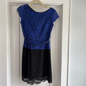 Nanette Lepore Blue and Black Lace Midi Dress